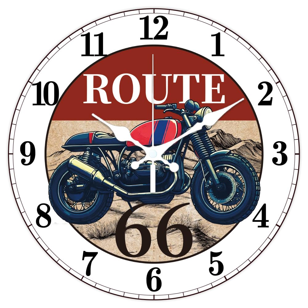CHGCRAFT Retro Motorbike Pattern Wall Clock 12 Inch Non-Ticking Clocks Round Desert Wall Hanging Clock Battery Operated for Bedroom Living Room Kitchen Office