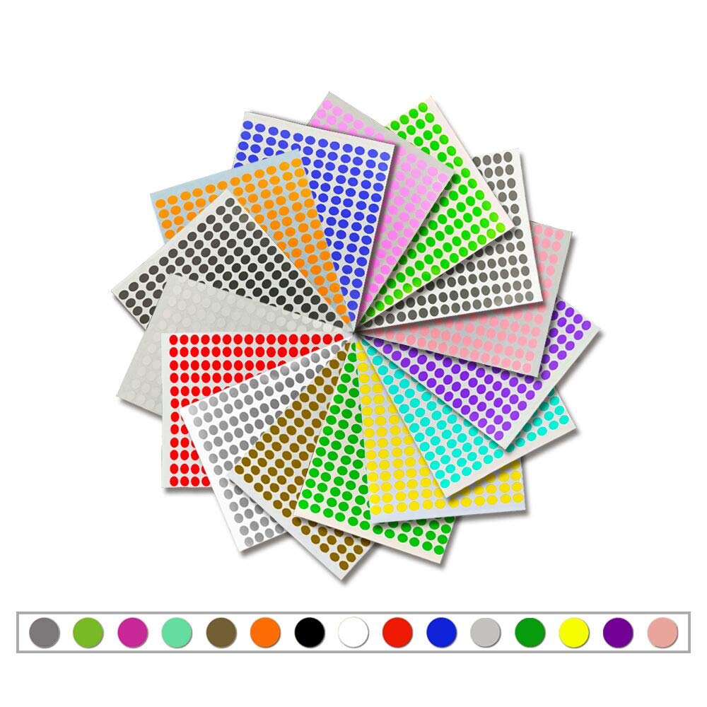 Round Color Coding Circle Dot Labels 8640pcs 3/8" 15 Assorted Colors Small Stickers Removable Self Adhesive Labels