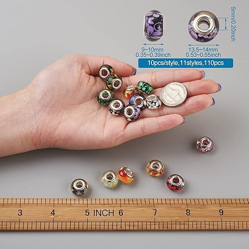 Miniatura 7 de 100 cuentas facetadas europeas de vidrio de color mixto transparente Rondelle de cristal grande agujero suelto cuentas espaciadoras con doble núcleo