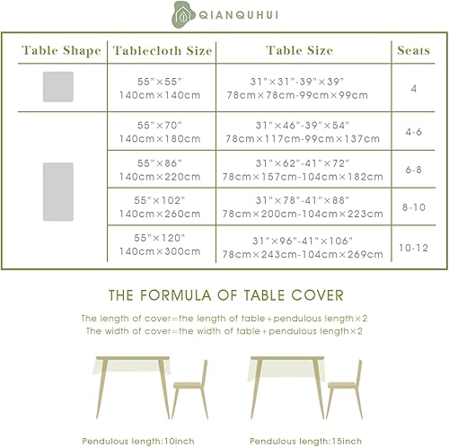 Miniatura 43 de QIANQUHUI Mantel bordado para mesa de comedor, a prueba de polvo, derrames, resistente a la suciedad, de algodón y lino rectangular