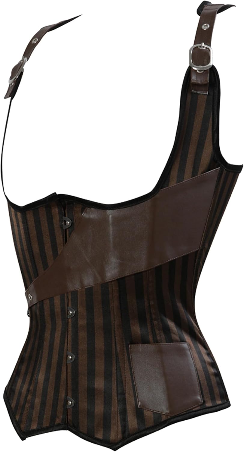 Women's Steampunk Striped Underbust Corsets Bustiers | Straps corset top, Woman pirate corset