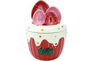 Sizikato 4Pcs Porcelain Measuring Spoons with Base Strawberry Cherry