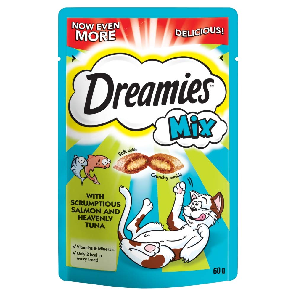 Dreamies Mix Cat Treats with Scrumptious Salmon & Heavenly Tuna, 60 g, Black, (Pack of 1)