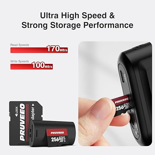 Miniatura 2 de PRUVEEO Tarjeta de memoria Micro SDXC de alta velocidad A2 U3 V30 4K UHD de 256 GB con adaptador y lector de tarjetas para Dash Cam Smartphones