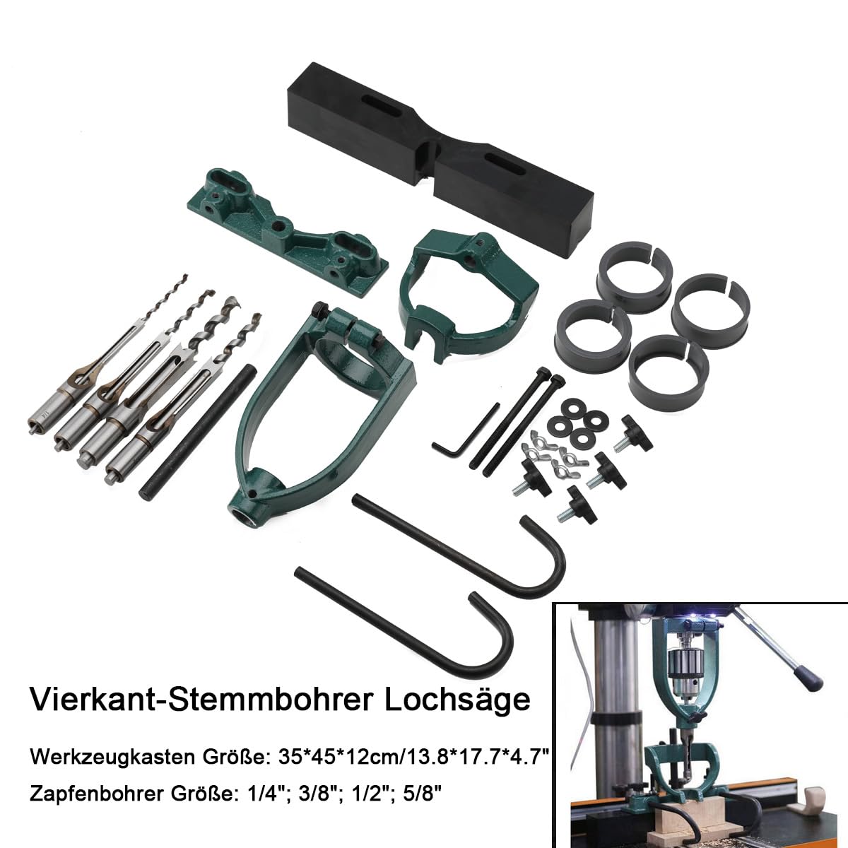 Vierkant-Stemmbohrer Lochsäge Stemmmaschine für Holz Meißel Bohrer Quadrat Löcher Mortising Mortise Locator Set Für Bohrmaschine, Stemmmeißel Zapfmaschine Mit 4 Bits Stahl Holzbearbeitungsbank