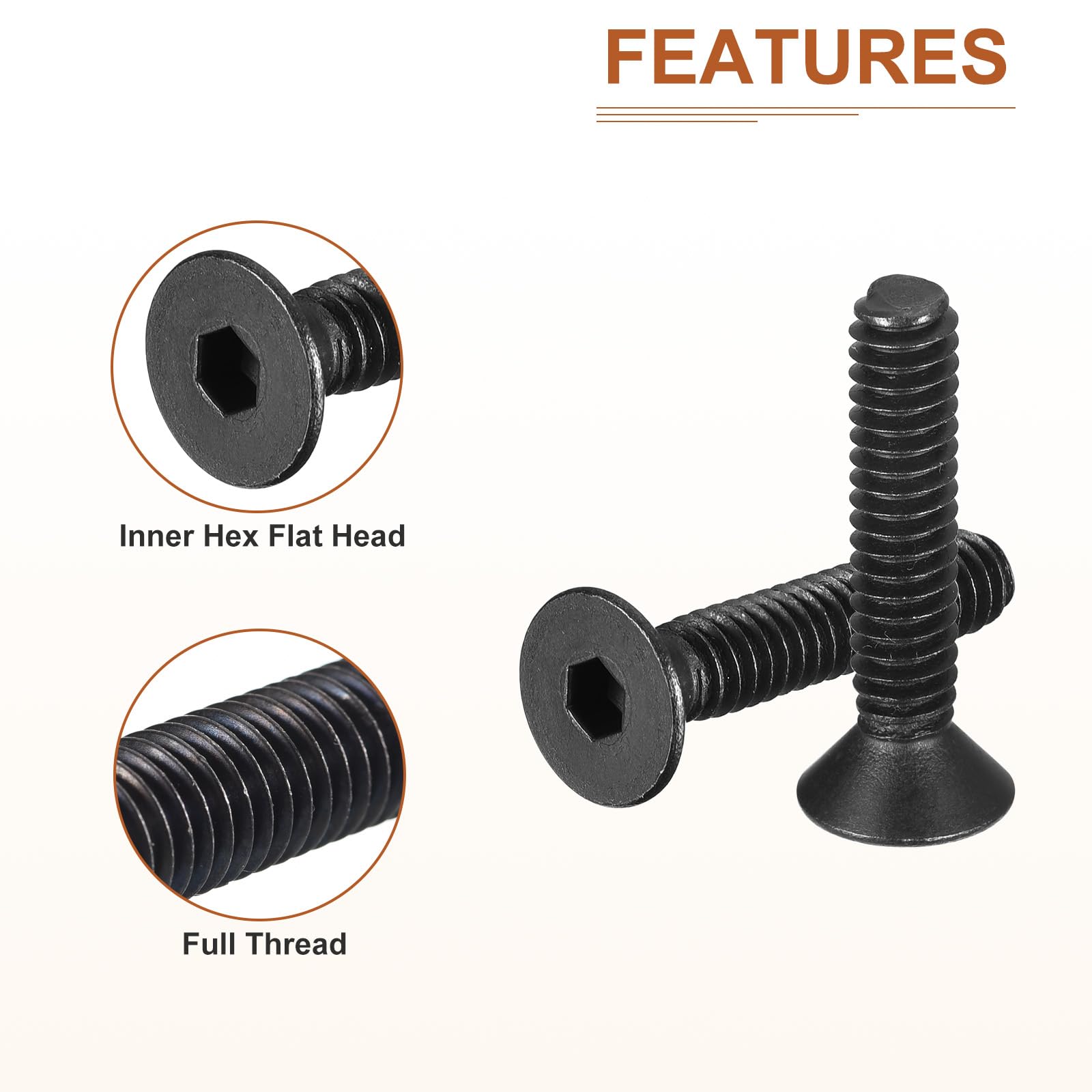 DTGN 1/4-20x1-1/4" Flat Head Socket Cap Screws, 50 Pack Hex Socket Flat Head Screws Carbon Steel Black Oxide, Full Thread - Image 4