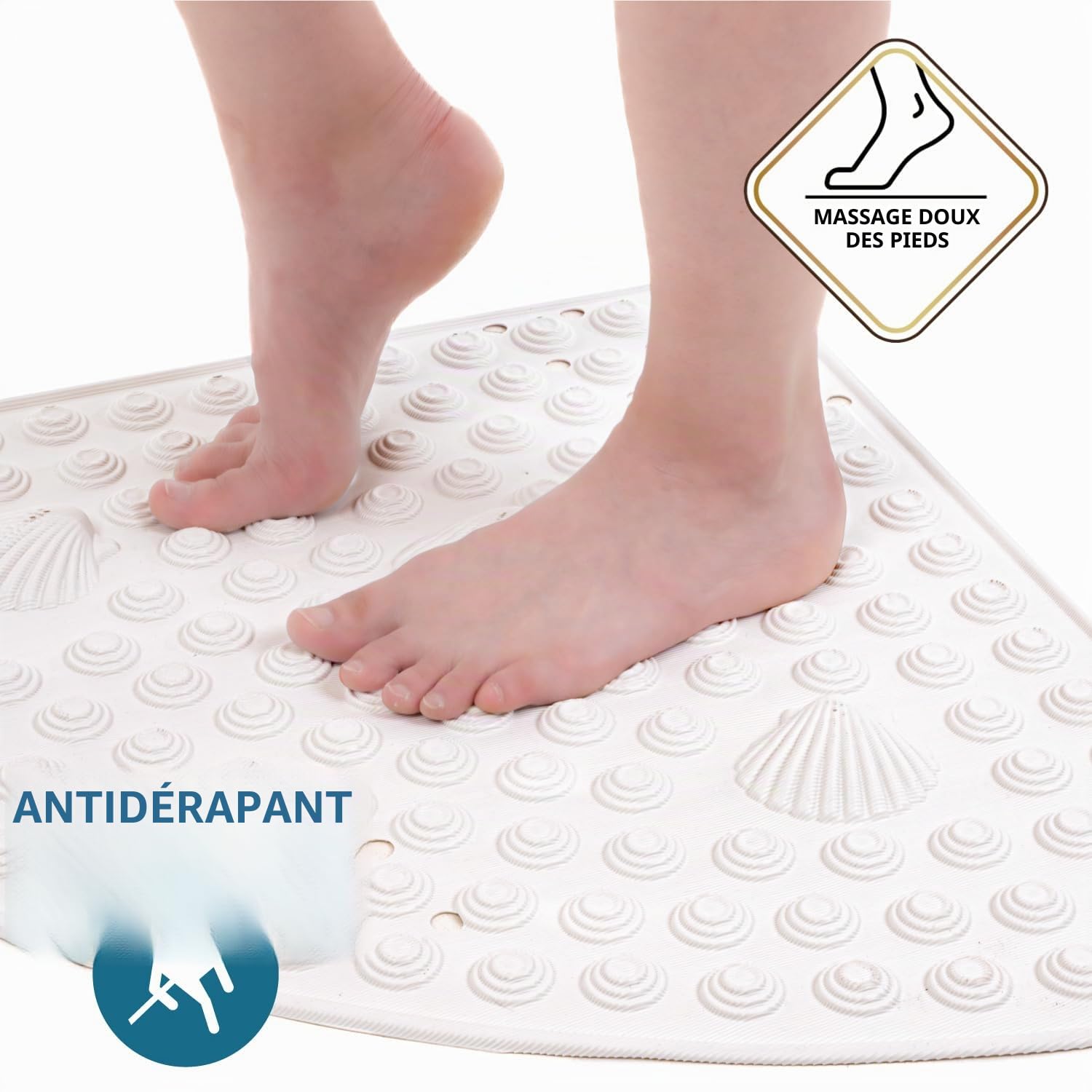 Tatkraft Shell - Tapis de Douche d'angle 58 x 58 cm, fabriqué en Italie, Anti-moisissure, Tapis de Douche antidérapant en PVC, épais Parfait pour Les Personnes âgées et Les Enfants, Blanc