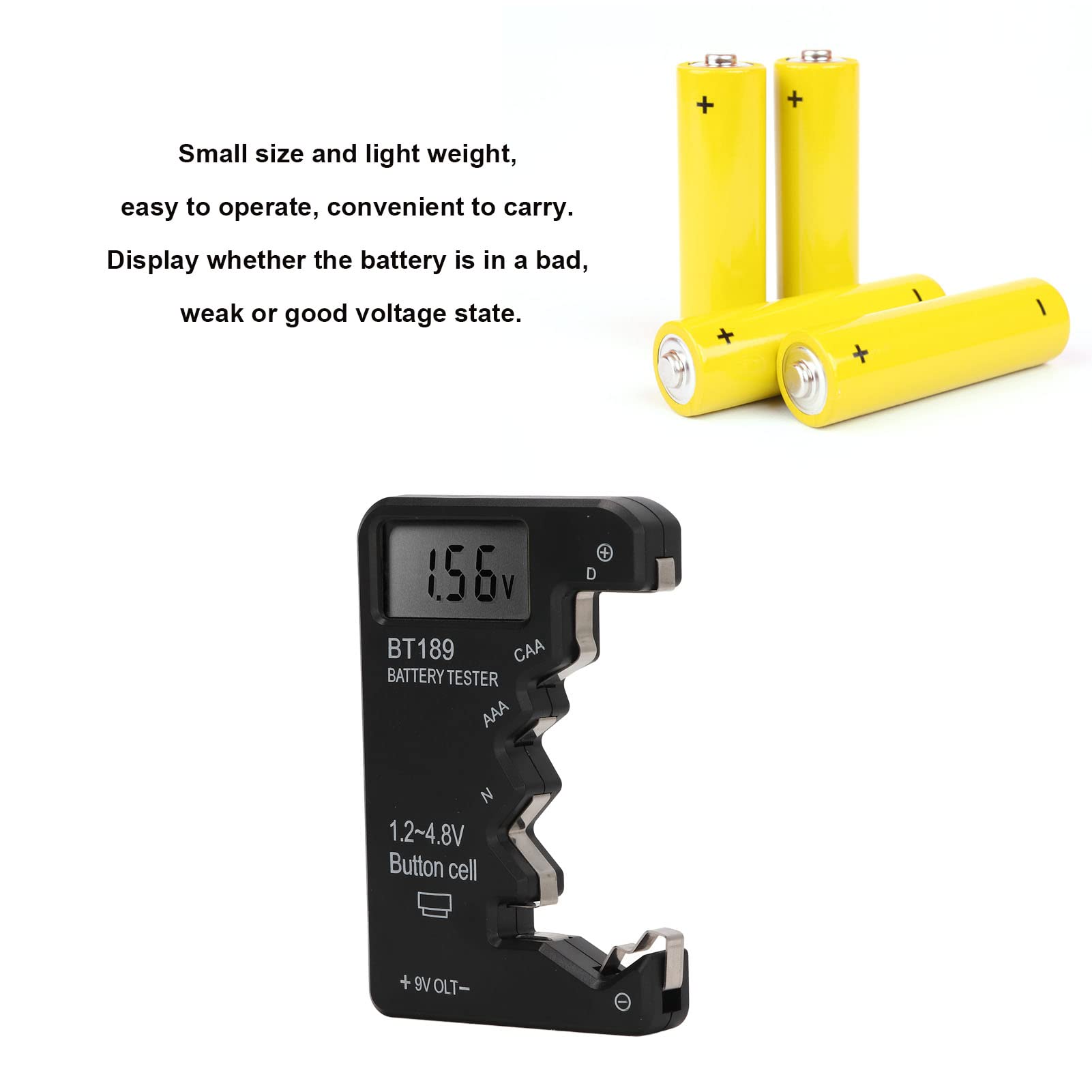 Check AA, Digital Battery Capacity Tester, AAA, 6F22, 9V, and 1 5V Batteries with Ease(Black)