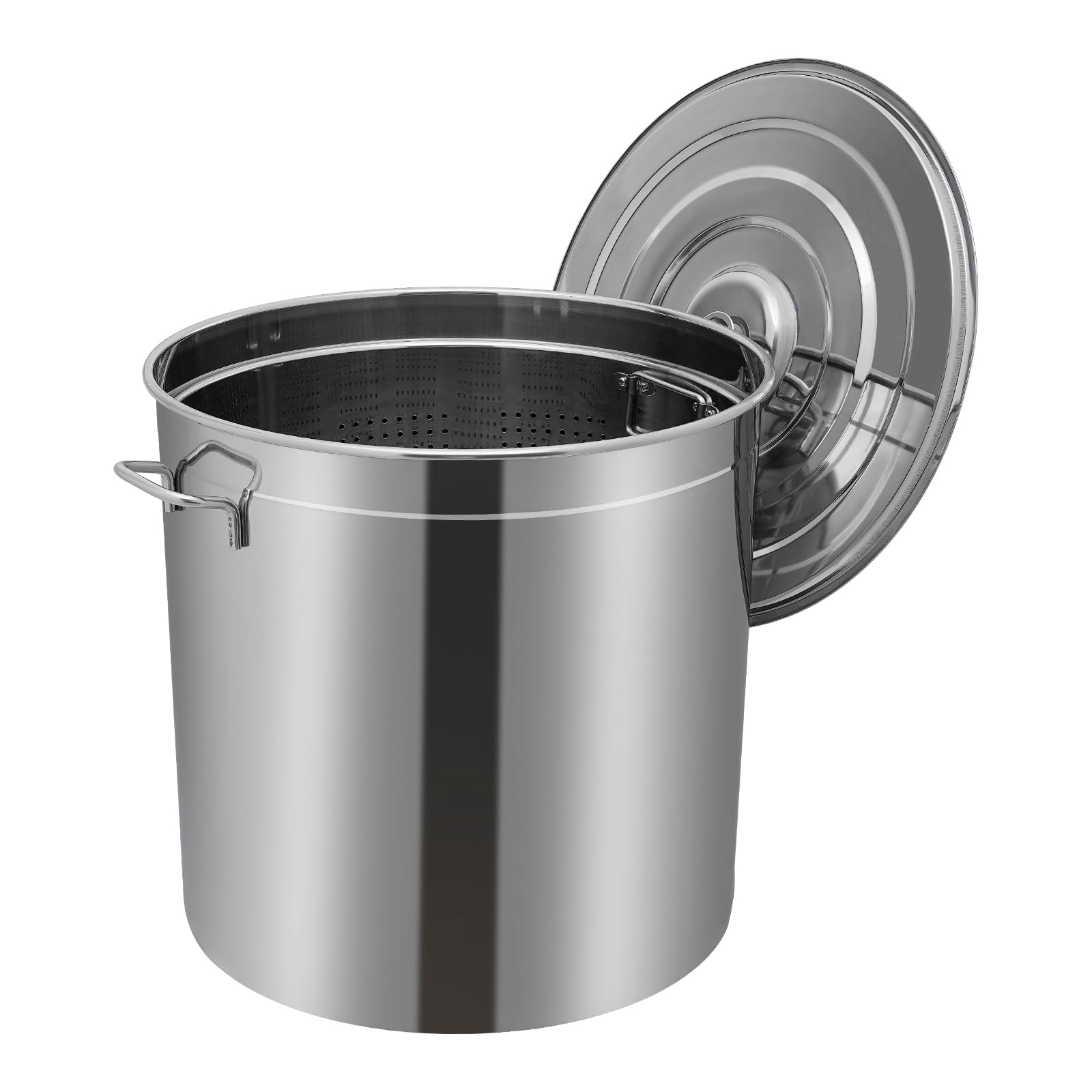 Olla de 100 L con tapa de acero inoxidable 49,5 x 49,5 x 50 cm con tapa y cesta, olla para cocinar al vapor, cocinar, freír