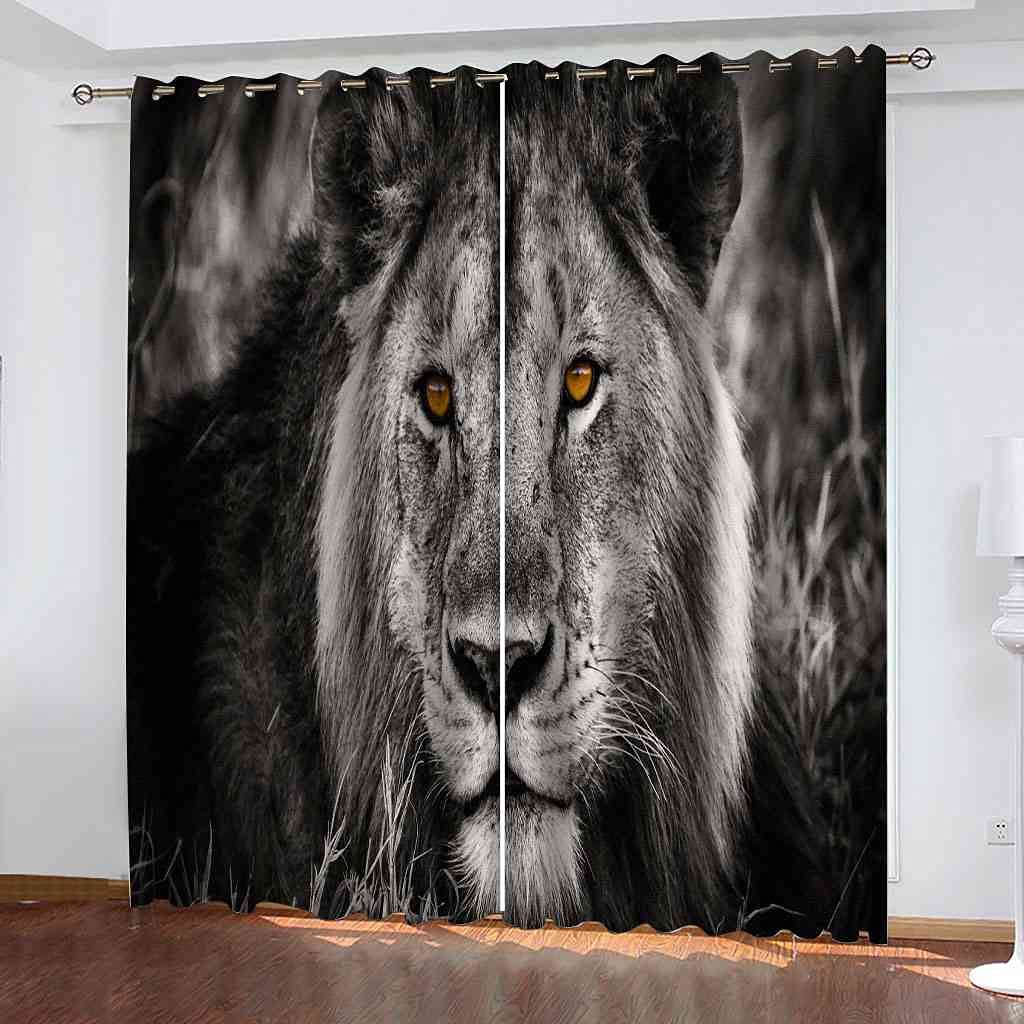 Rideaux occultants haut de gamme motif lion gris tissu lourd isolé thermique 200x214