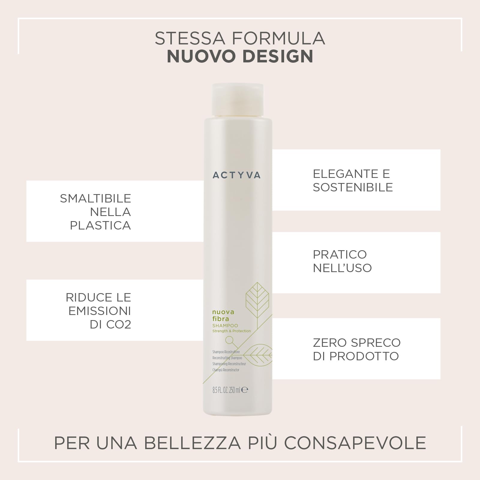 Actyva - Nuova Fibra Shampoo, ad Azione Ristrutturante per Capelli Sfibrati o Danneggiati con Amaranto e Alga Rossa - 250 ml