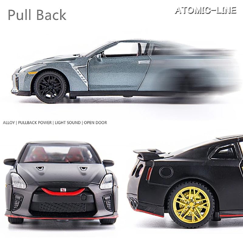 Image of Alokik 1:32 Scale Nissan GT-R35 Sports Diecast Car Models Toys Metal Alloy 2 Openable Door and Sound & Light, Pull Back Toys Gifts for Boys Best Gift Car (Red)