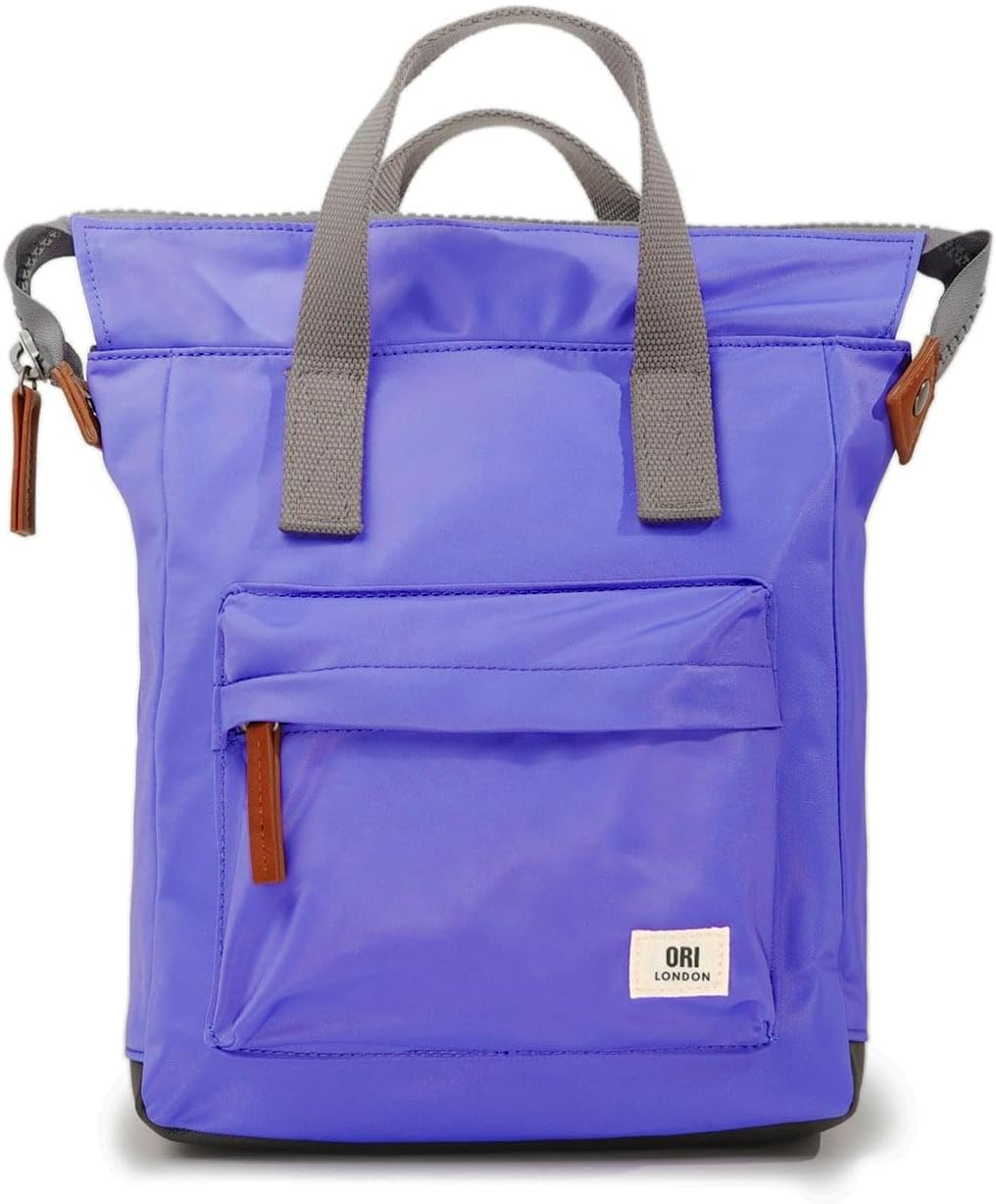 ORI LONDON Small Tote Bag Backpack - Nylon Tote Backpack for Women & Men with Wide Mouth, Chunky Zippers, Multiple Pockets, Adjustable Straps - The Bantry, Simple Purple Backpack, 12.6x9x4