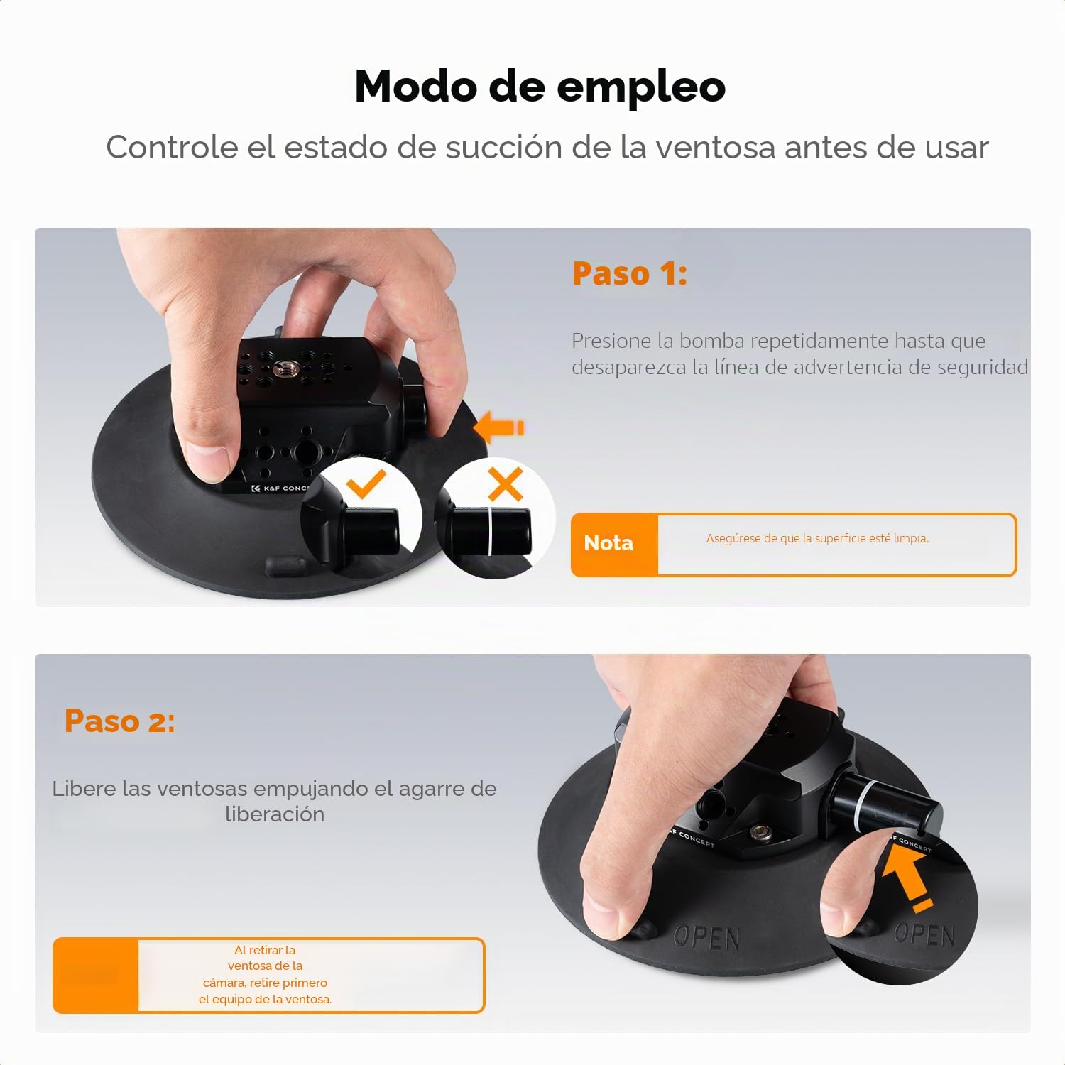 K&F CONCEPT 6" Suction Cup Camera Mount con Brazo Mágico Cabeza Bola, Soporte de Cámara con Ventosa de Coche con 1/4" 3/8" ARRI Agujeros Comaptible con GoPro Hero 13,Insta-360 X5,Action 5 Pro,iPhone