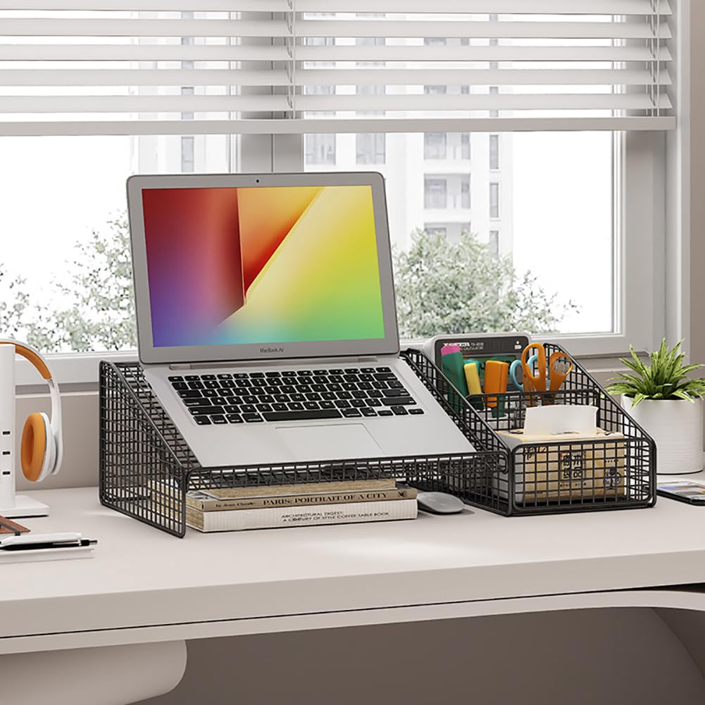 CAKERS Stand D'ordinateur Portable Créatif || Ergonomic Desktop Organizer Storage Shelf | Sturdy Metal Refracted Pour La Maison Et Le Bureau Utilisation,Noir,52x25x19cm (20.4x9.8x7.4in)