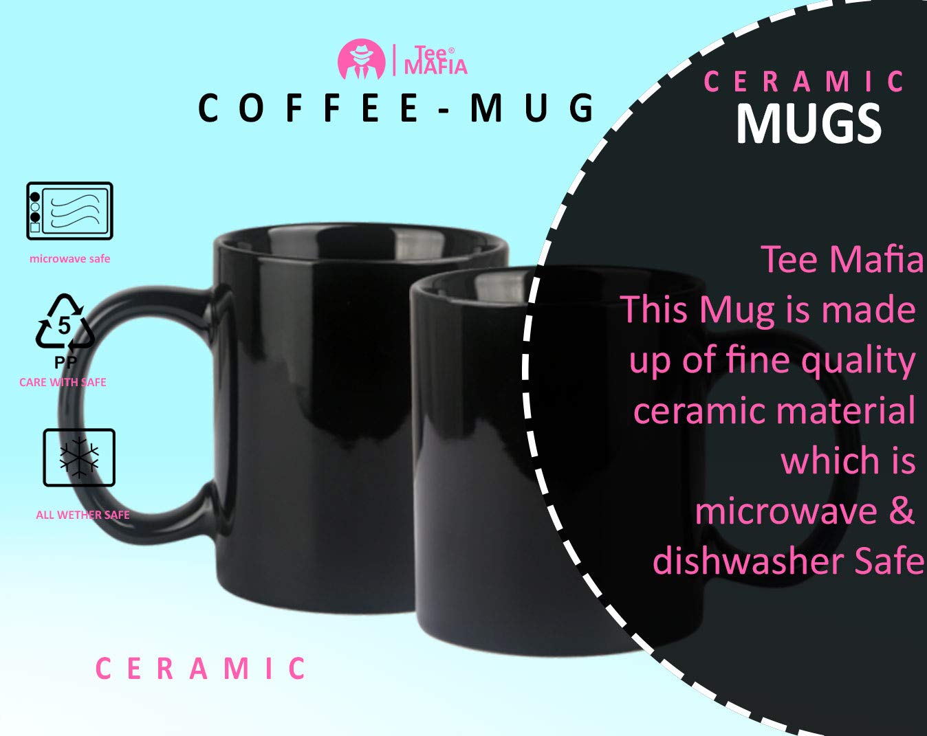 Tee Mafia Ceramic Black Mug | Couple Coffee Mug | Glossy Mug | Plain Ceramic Mug| 330 ml, Microwave & Dishwasher Safe|-Set of 2 2