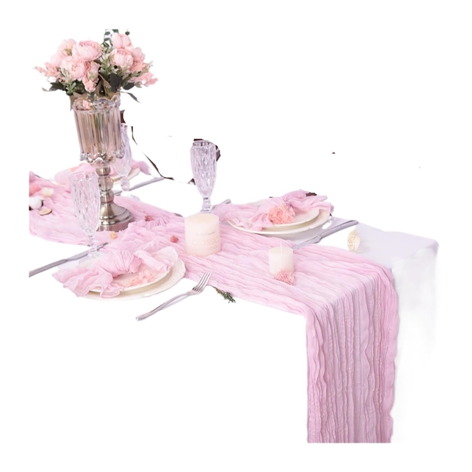 Chiffon Table Runner 10 PCS Table Runner Gauze Crepe Cheese Cloth Wedding Decoration Party Farmhouse Tabledecor House Warming(Light pink,90x400cm)