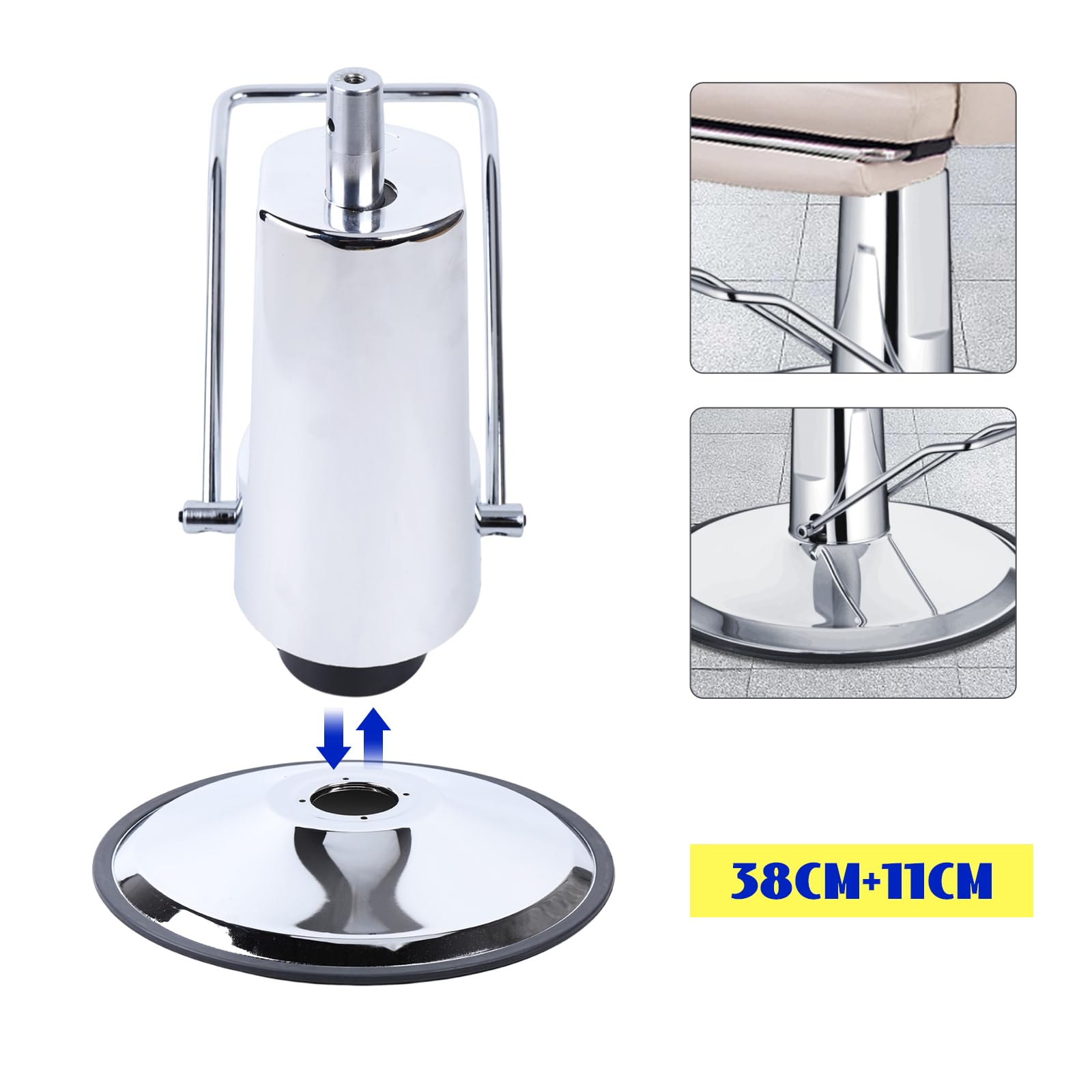 Friseurstuhl-Hydraulikpumpe 4-Loch 38-49cm 200kg für Friseursalon | Barberstuhl-Hydraulikpumpe Aus Robustem Gusseisen, Höhenverstellbar 11cm, Einfache Pedalbedienung & 300kg Belastbar