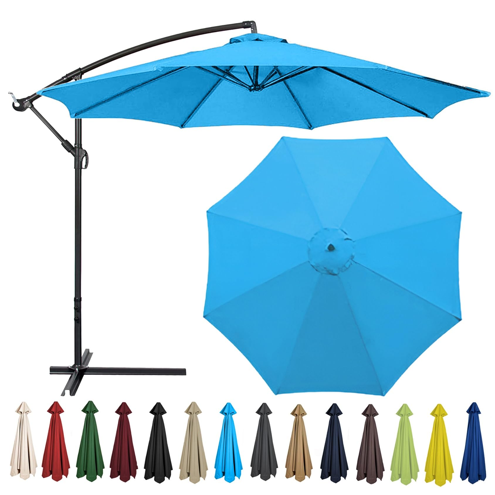 Replacement Parasol Canopy 200CM 2.7M 300CM + 6 Arms/8 Arms Replacement Parasol Fabric Cover For Garden Umbrella Waterproof Anti-ultraviolet Replacement Umbrella Cloth(Color:Lake blue,Size:8 ribs-2.7m