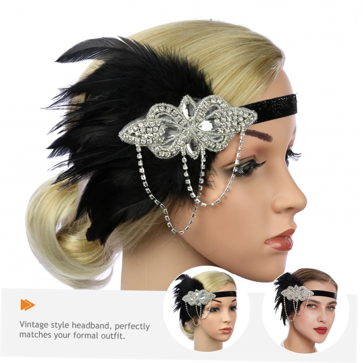 SHERCHPRY 3pezzi Cerchietto Vintage Con Strass e Frange Accessorio Per Per Matrimoni e Feste Eleganti