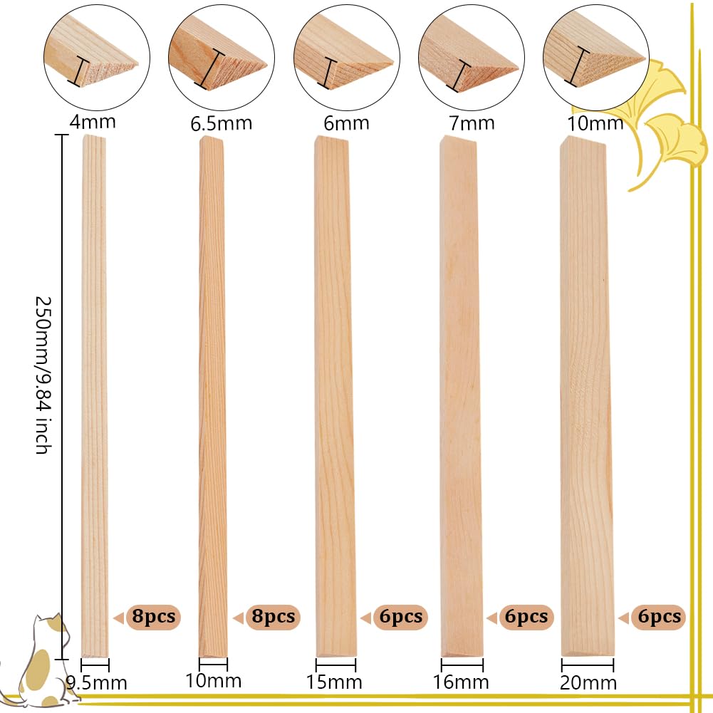 OLYCRAFT 34 pz 5 misure Bastoncini di Legno Triangolari 25cm Lunghi Asta di Legno Non Rifinita Strisce di Tasselli Triangolari 9.5/10/15/16/20mm Bastoncini di Legno Duro Bastoncini Fai Da Te