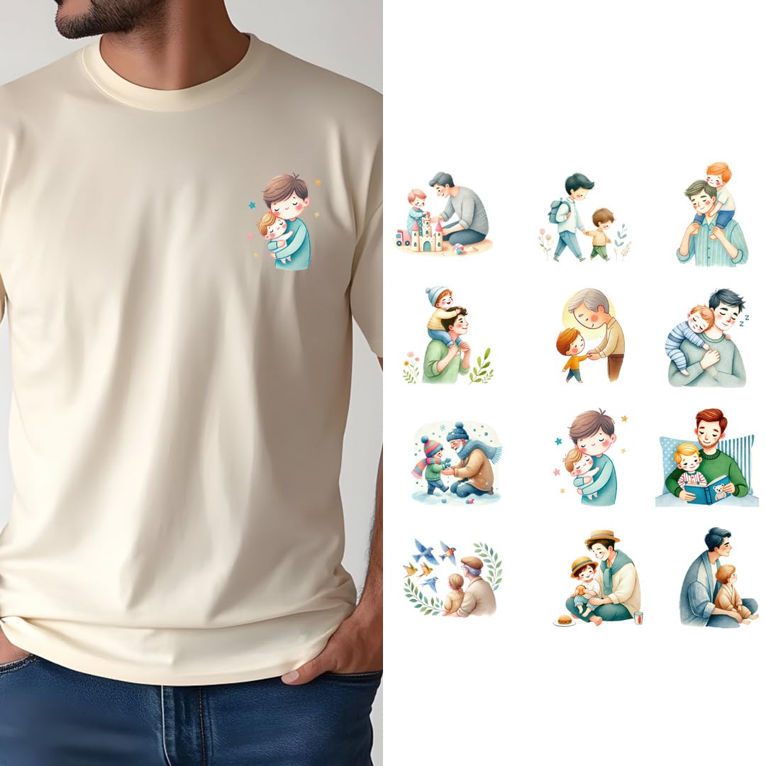 10/12pcs Hunting Dad Sublimation Bundle, Iron on Transfer Father Day Dad and Cute Child, Boho Aztec Western Watercolor Heat Transfer Stickers DIY T-Shirt Jeans Backpacks Clothing Hat (P2)