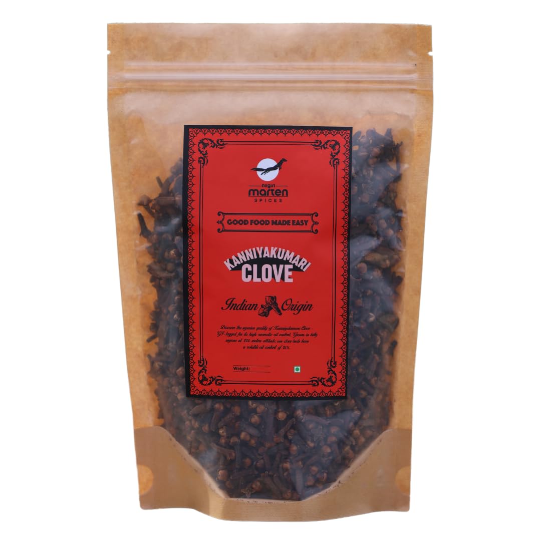 Nilgiri Marten Spices Kanniyakumari Cloves | 21% Oleoresin Content, Natural & Pure | No Added Colors & Preservatives | Laung, Lavangam, Sabut Khade Masale, Grampu Krambu, For Strong Immunity & Diabetes | Single Origin (250g)