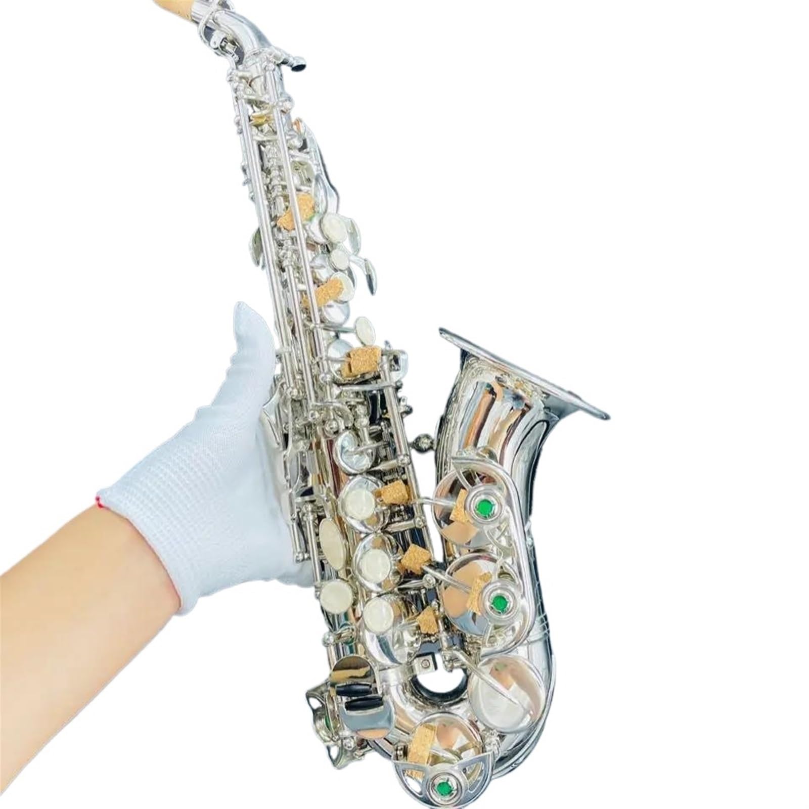 Saksofon Jasny Nikiel B Płaski Profesjonalny Zakrzywiony Saksofon Sopranowy Srebrny Instrument Jazzowy Mosiężny Złoty Saksofon Sopranowy Dobry Dźwięk (Color : Cloth bag)