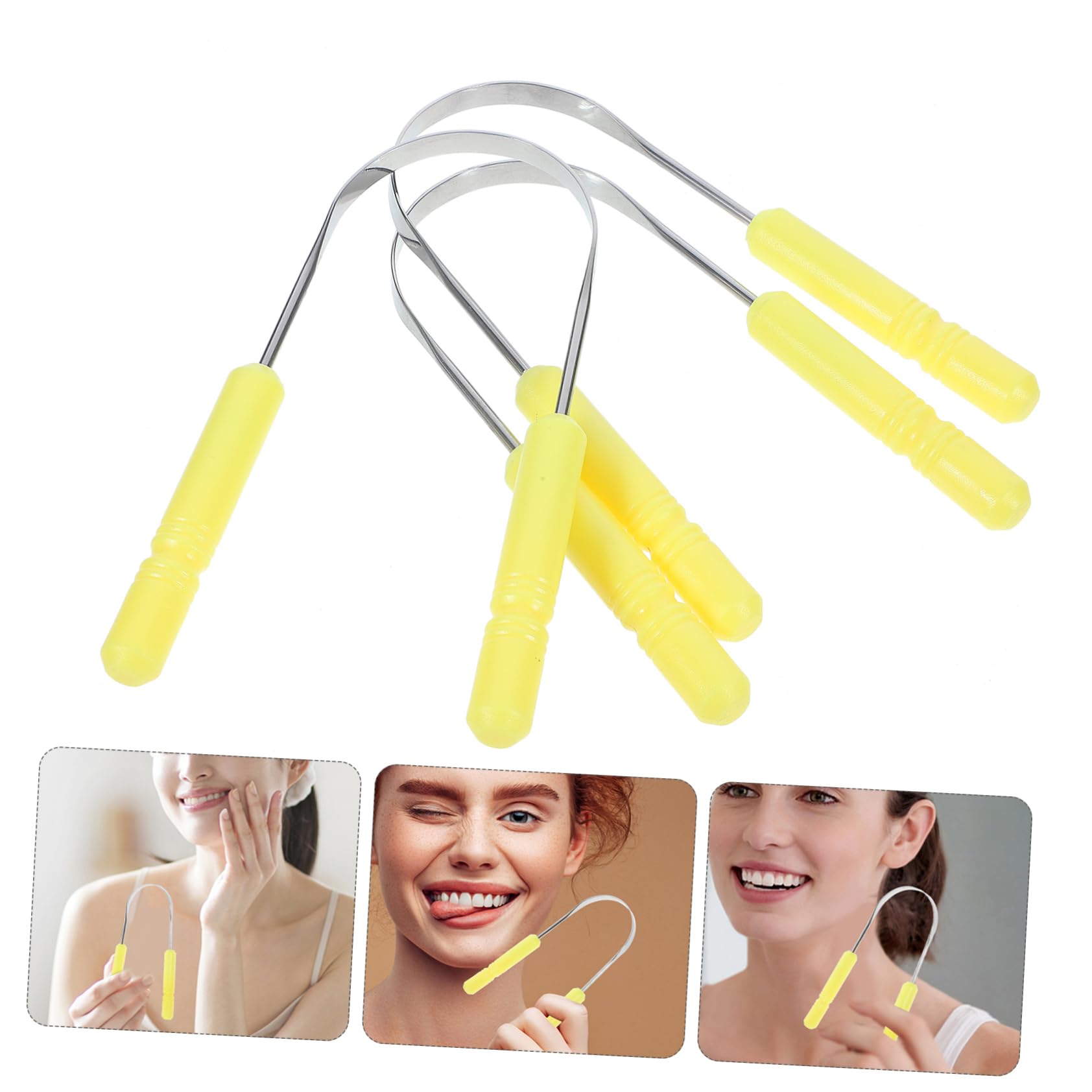 CALLARON 5 Set Raschietto Per Lingua Raschietto Della Lingua Raschietti Per La Lingua Per L'igiene Orale Raschietto Per L'igiene Orale Pulisci Lingua Acciaio Inossidabile Giallo 3 Pezzi * 5