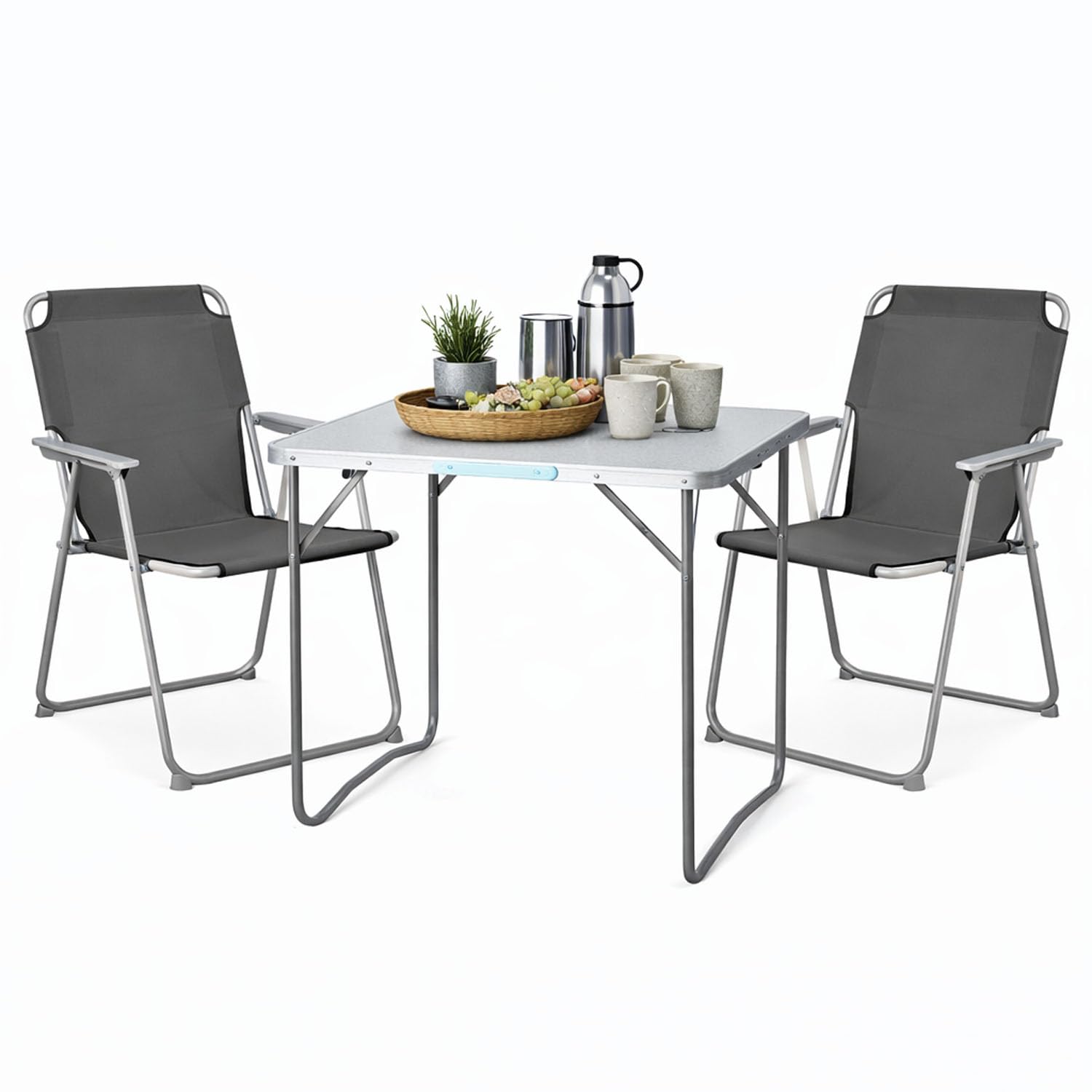 Mojawo 3tlg. Campingmöbel Set Alu Camping L80xB60xH68cm 1x Campingtisch mit Tragegriff + 2 Campingstühle Anthrazit