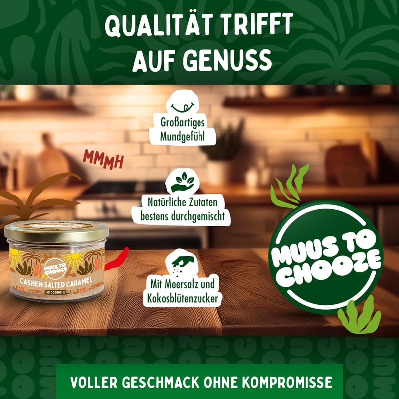 Muus to Chooze - Cashew Salted Caramel Brotaufstrich 6x180g – Aufstrich Vegan, Bio & Zusatzstofffrei – Mit Cashews, Kokosblütenzucker & Meersalz – Geschmeidige Textur – Ideal als Snack & Topping