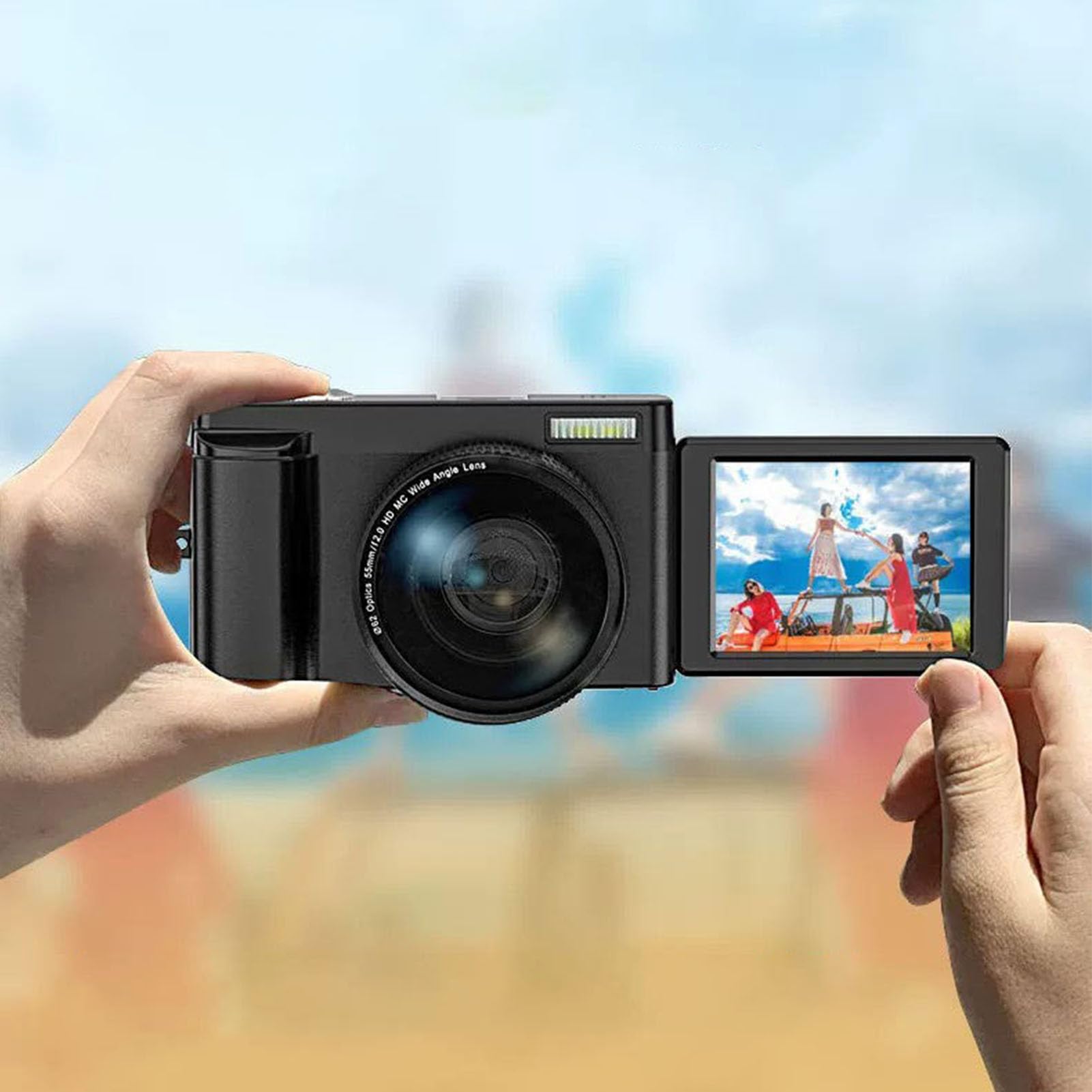 Fotocamera Digitale 4K, Fotocamera Digitale Compatta HD, Zoom 16X con Messa a Fuoco Automatica, Schermo Ribaltabile da 3 Pollici, Flash Integrato, Supporto Luce LED