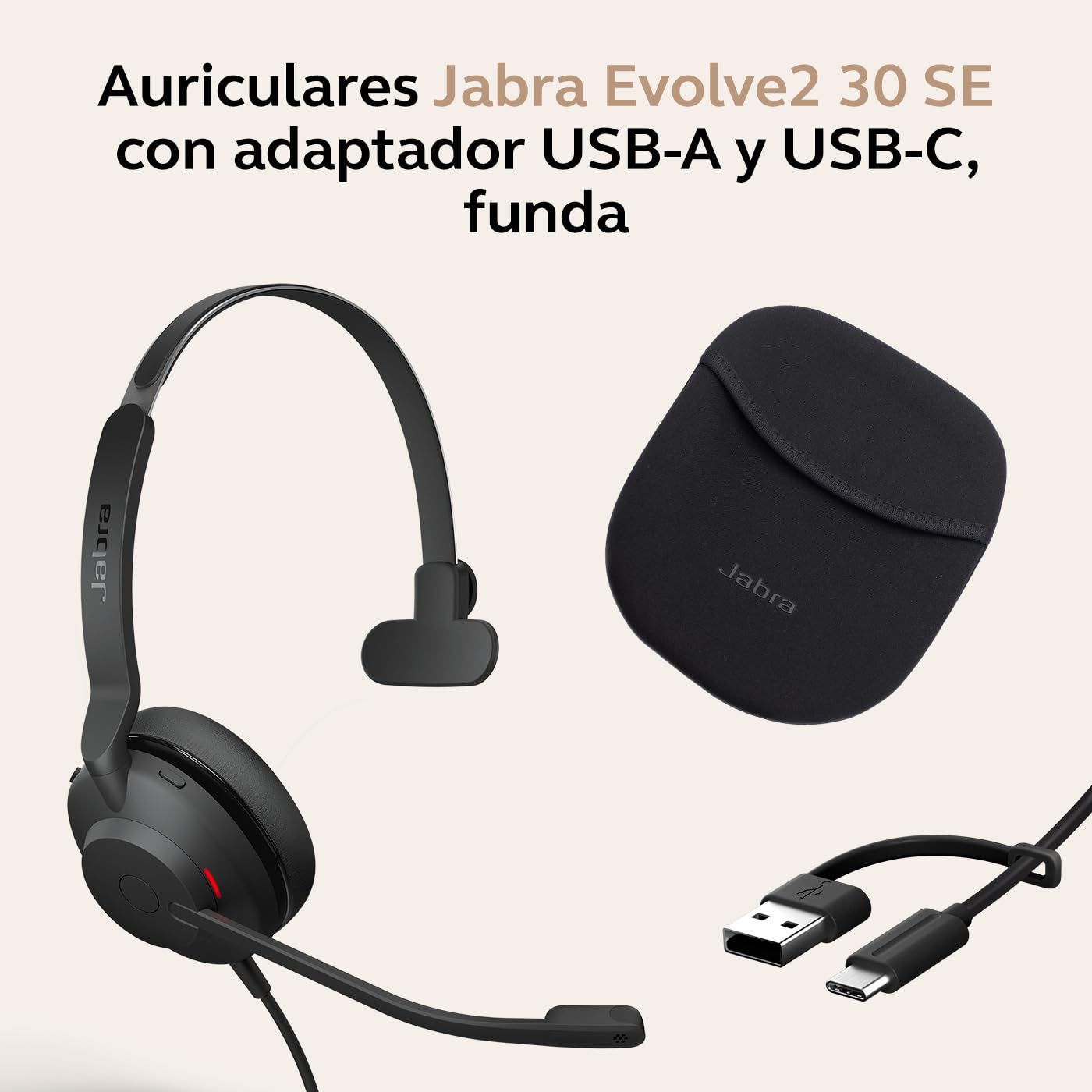 Jabra Evolve2 30 SE - Auriculares con Cable para micrófono con cancelación de Ruido, cancelación de Ruido