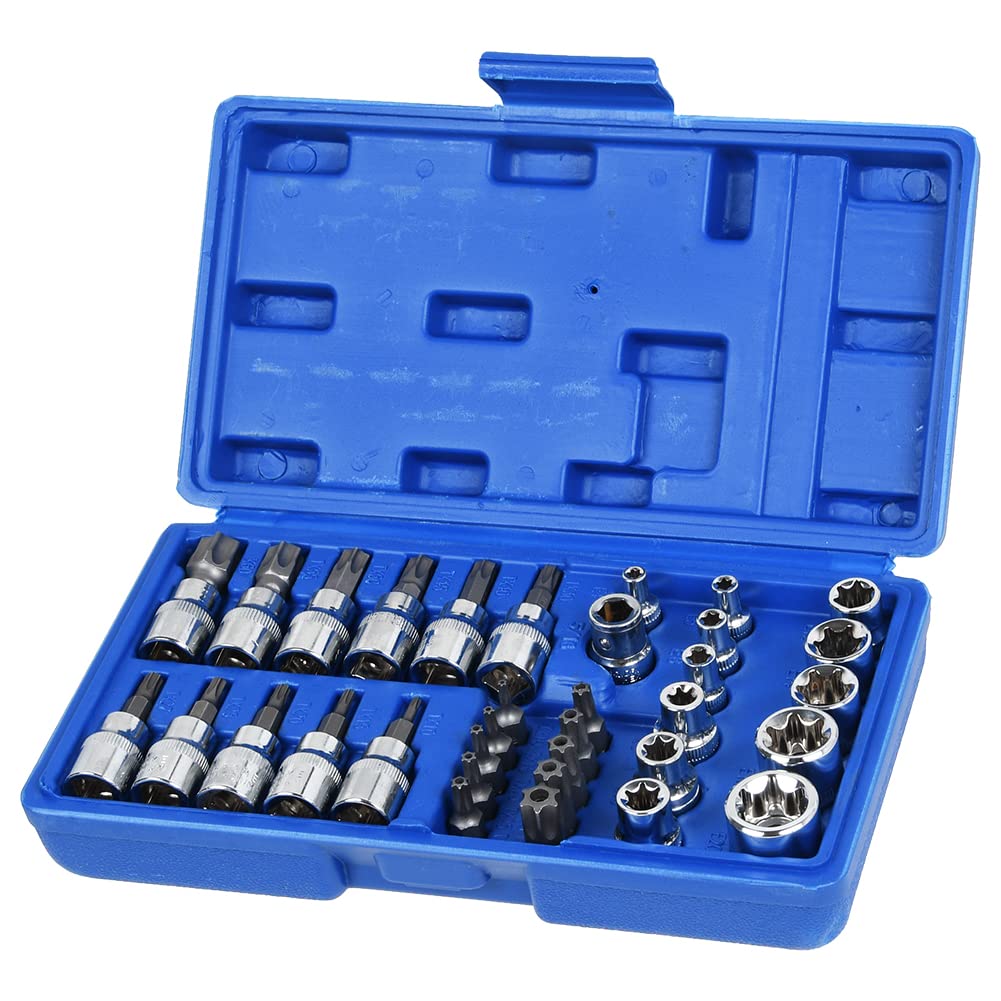 Jeu 34 Pièces Douilles Torx Faankiton - Embouts Etoile T10-T60 Et E4-E20 Pour Auto Et DIY