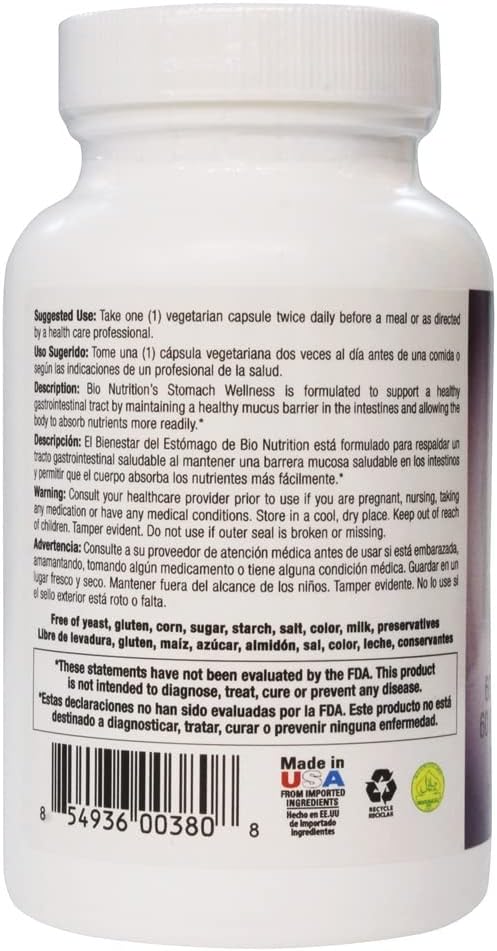 Bio Nutrition Stomach Wellness Wellness, 60 Vegetarian Capsules