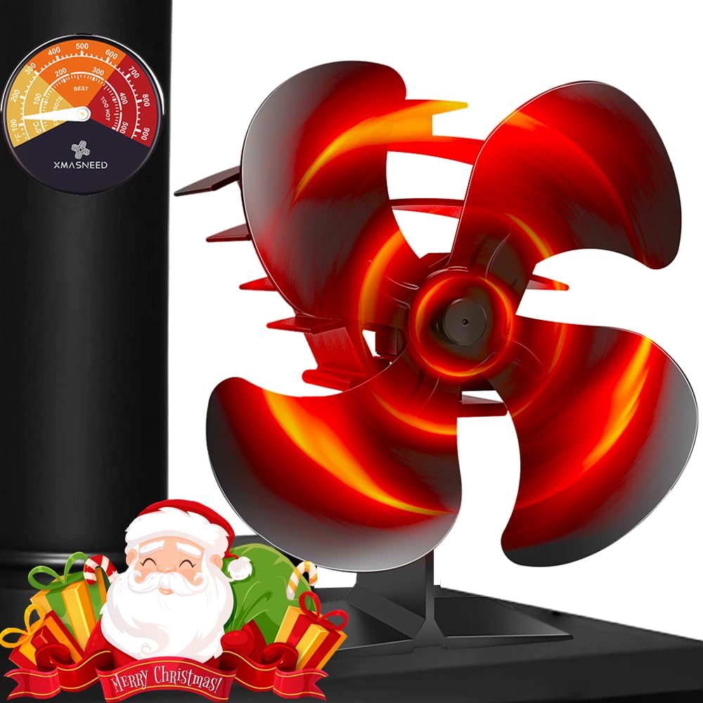 Log Burner Fan,Wood Stove Fan, Silent Operation Fireplace Fan for Wood Burning Stove, Woodburner Fan for Wood/Log Burners/Pellet/Increased Efficient for Large Room Heat Distribution (4 Blades)
