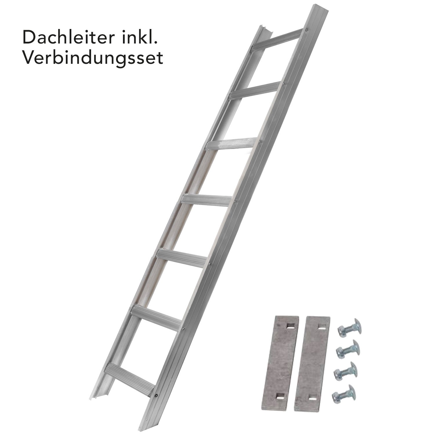 Alu Dachleiter Set ohne Farbe, 5,04 m mit Dachhaken (50 mm gekröpft, für Pfannenziegel) inkl. Auflageschutz und Aushebesicherung, Made in Germany | DEKRA geprüft