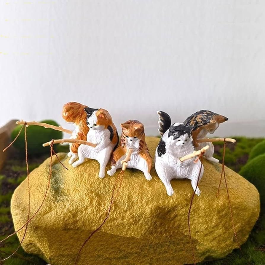 Amazon.co.jp: KALOLINNA 釣り猫 5点セット 子猫釣り置物 猫