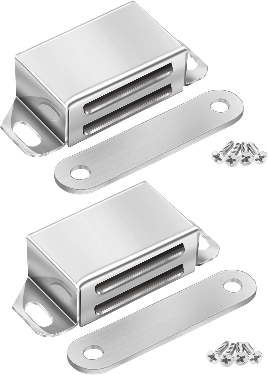 Onarway Magnetic Door Catch 10KG Pull Strong Magnet Cabinet Latches Magnetic Hardware Stainless Steel Chrome Door Closer for Bathroom Kitchen Sliding Door Window Cupboard (10KG Strength 2 Pack)