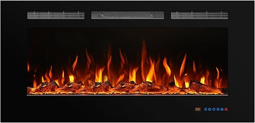 Miniatura 9 de Benrocks Insertos de chimenea eléctrica de 60 pulgadas, calentador eléctrico empotrado y montaje en pared y chimenea lineal con control remoto,