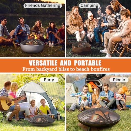 Fire Pit Spark Screen, 22 Inch Outdoor Fire Pit Screen with Handle & Poker, Heavy-Duty Steel Fire Pit Cover Round Mesh Replacement Firepit Screen for Backyard/Beach/RV Camping - Image 7