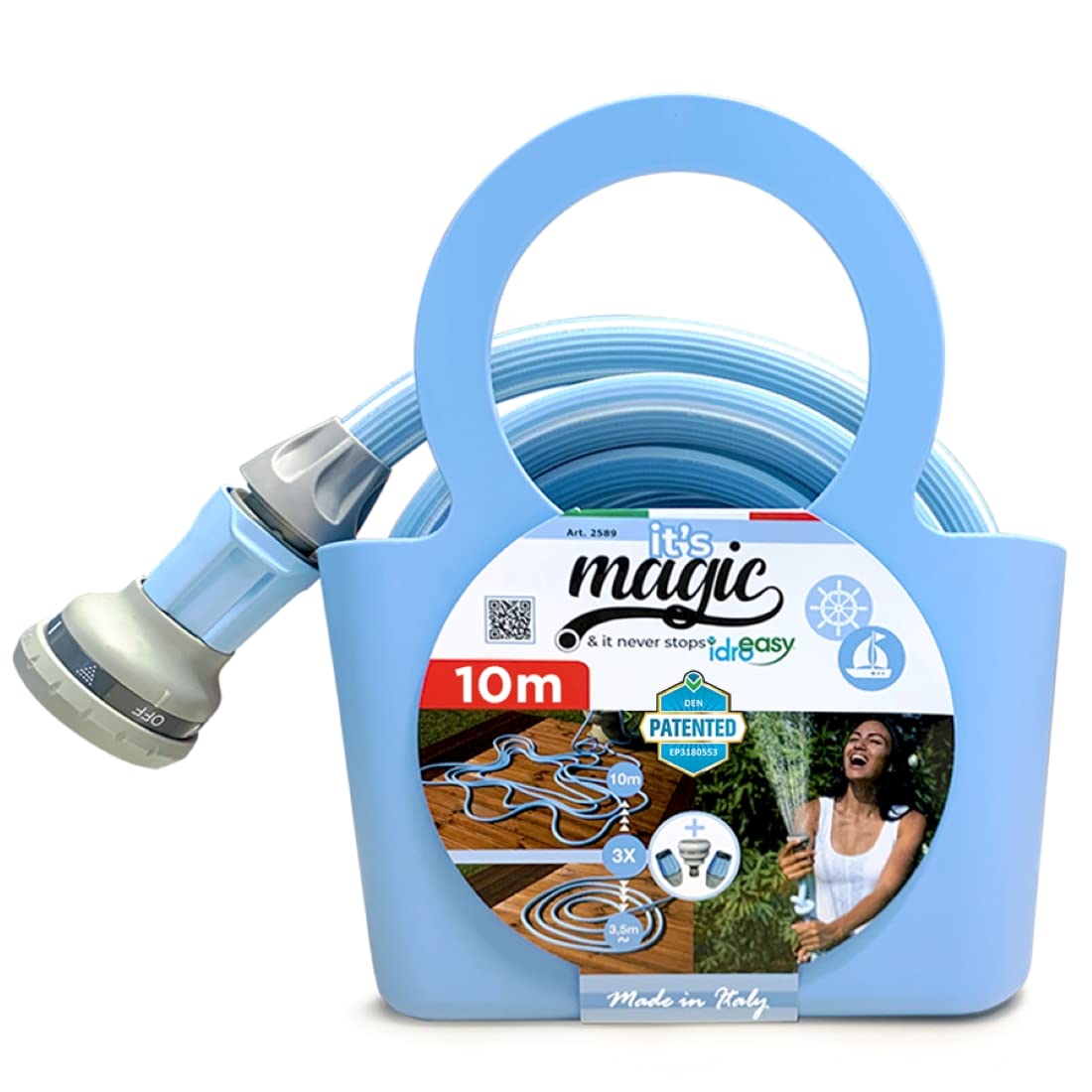 Tubo Da Giardino 7,6m (5/8'') Con Ugello A 10 Funzioni E Valvole - Resistente 600 PSI - Sicuro Per Acqua Potabile