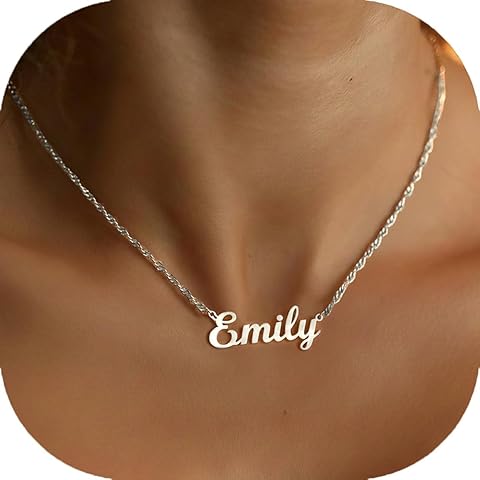 Name Necklace with Box/Cuban/Figaro/Twist Chain,925 Sterling Silver Custom Name Nec...