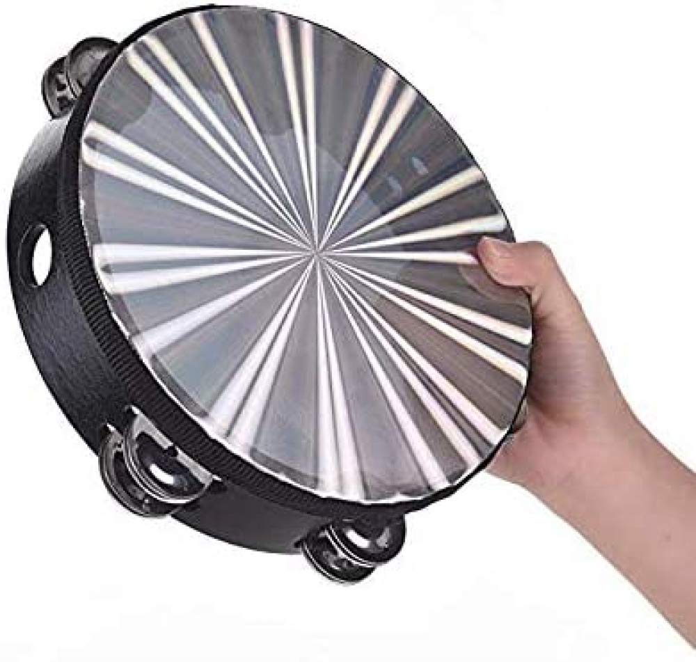 Tambor De Mano De Campanilla De Pandereta Radiante De Madera De 10 Pulgadas Con Jingles De Doble Fila Instrumento De Percusión De Cabezal De Tambor Reflectante