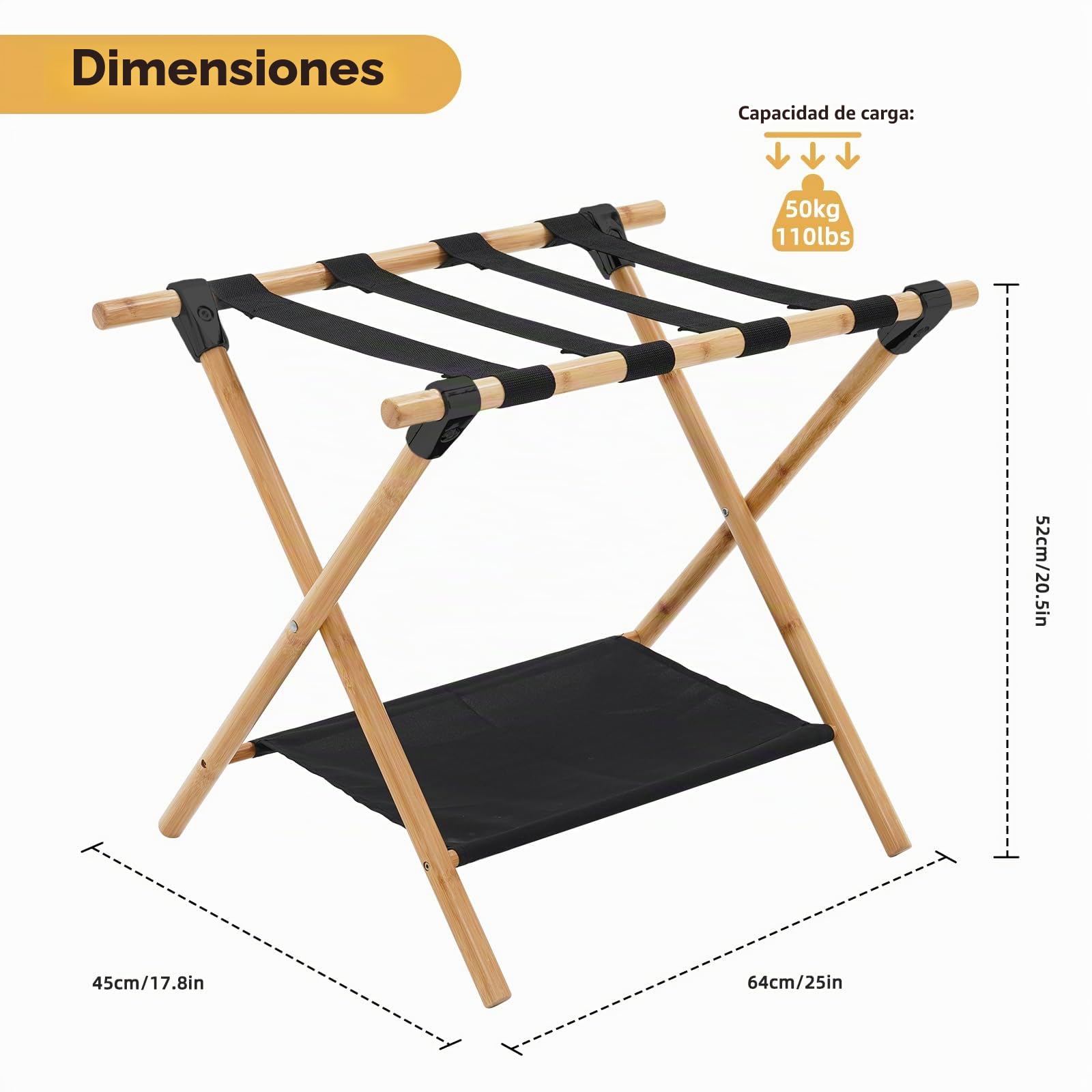 Soportes para Maletas Grande, 2 unidades, portaequipajes, doble capa, con 4 correas, taburete para equipaje para hotel y hogar, 64 x 45 x 52 cm