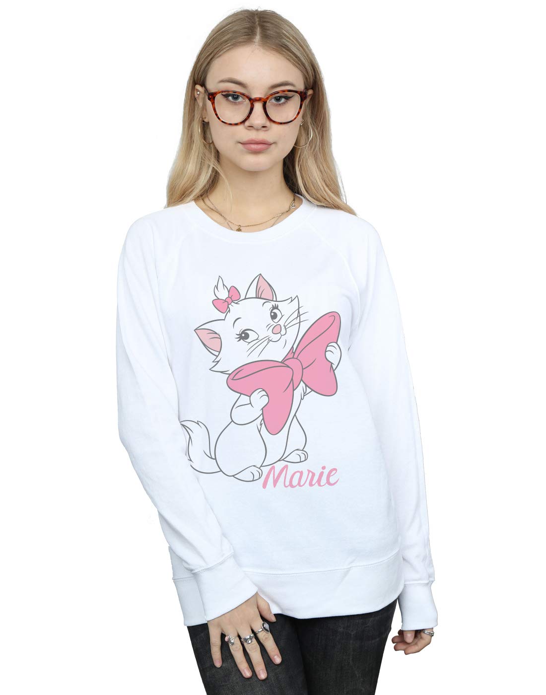Absolute Cult Women's White Disney Aristocats Marie Bow Sweatshirt Large