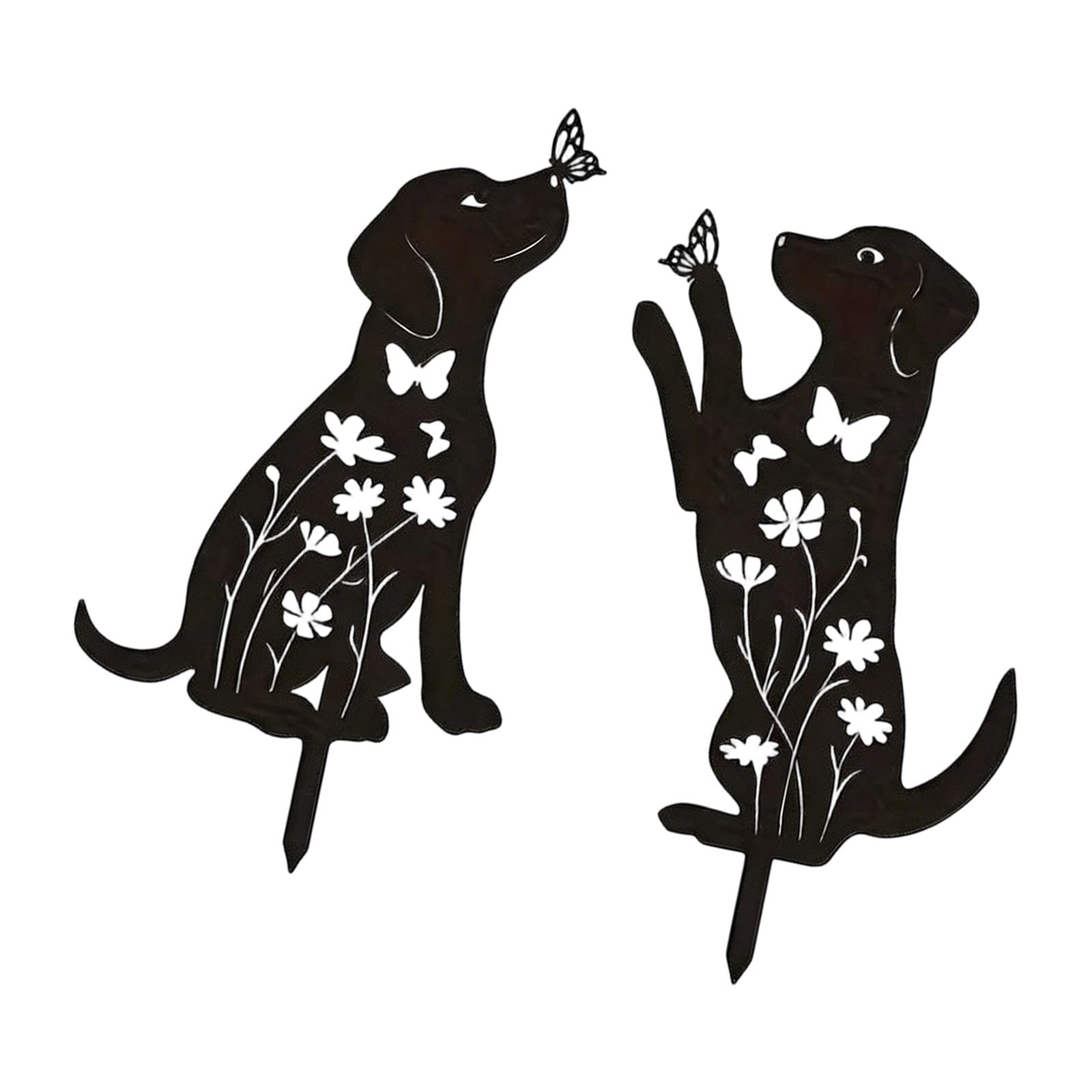 Piceioep Decorative Iron Garden Stakes Handcrafted Artwork Statue Dogs Shape Sculpture for Outdoor Lawns and Yard Decoration Modern Iron Sculpture Stake