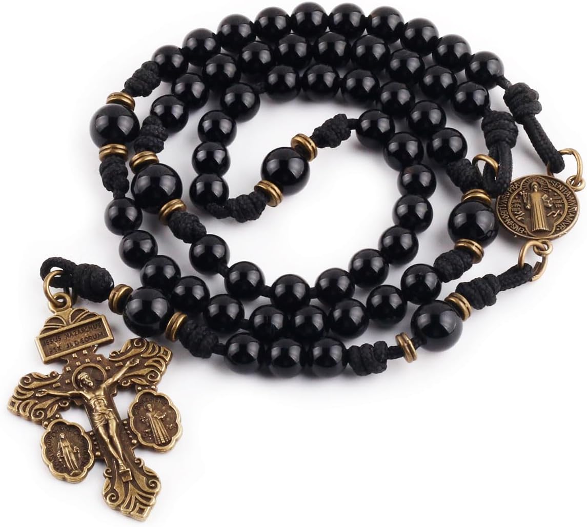 St. Benedict Black Onyx Stone Paracord Rosary – Antique Bronze Catholic Prayer Beads for Men & Women, Durable Handmade Necklace Gift - Image 5