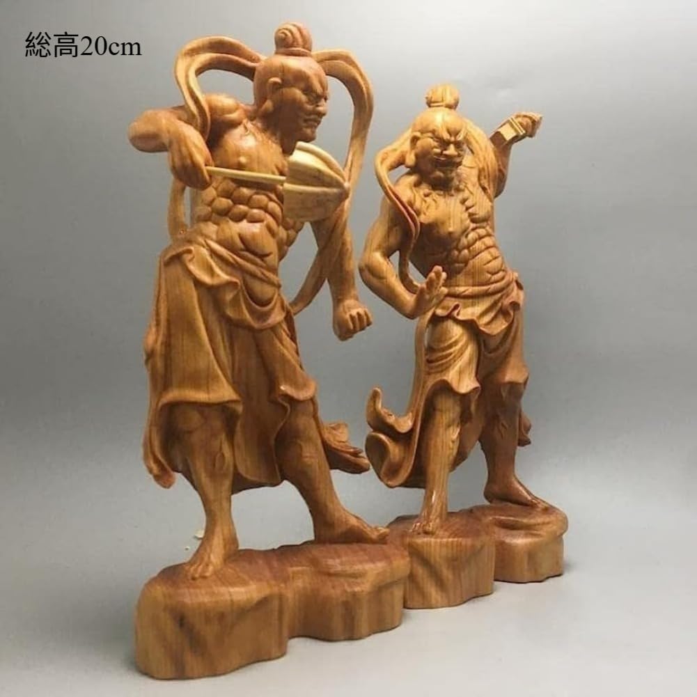 Amazon｜木彫り 金剛力士像 阿吽像 仁王像 2 種セット 総高 20cm 仏像