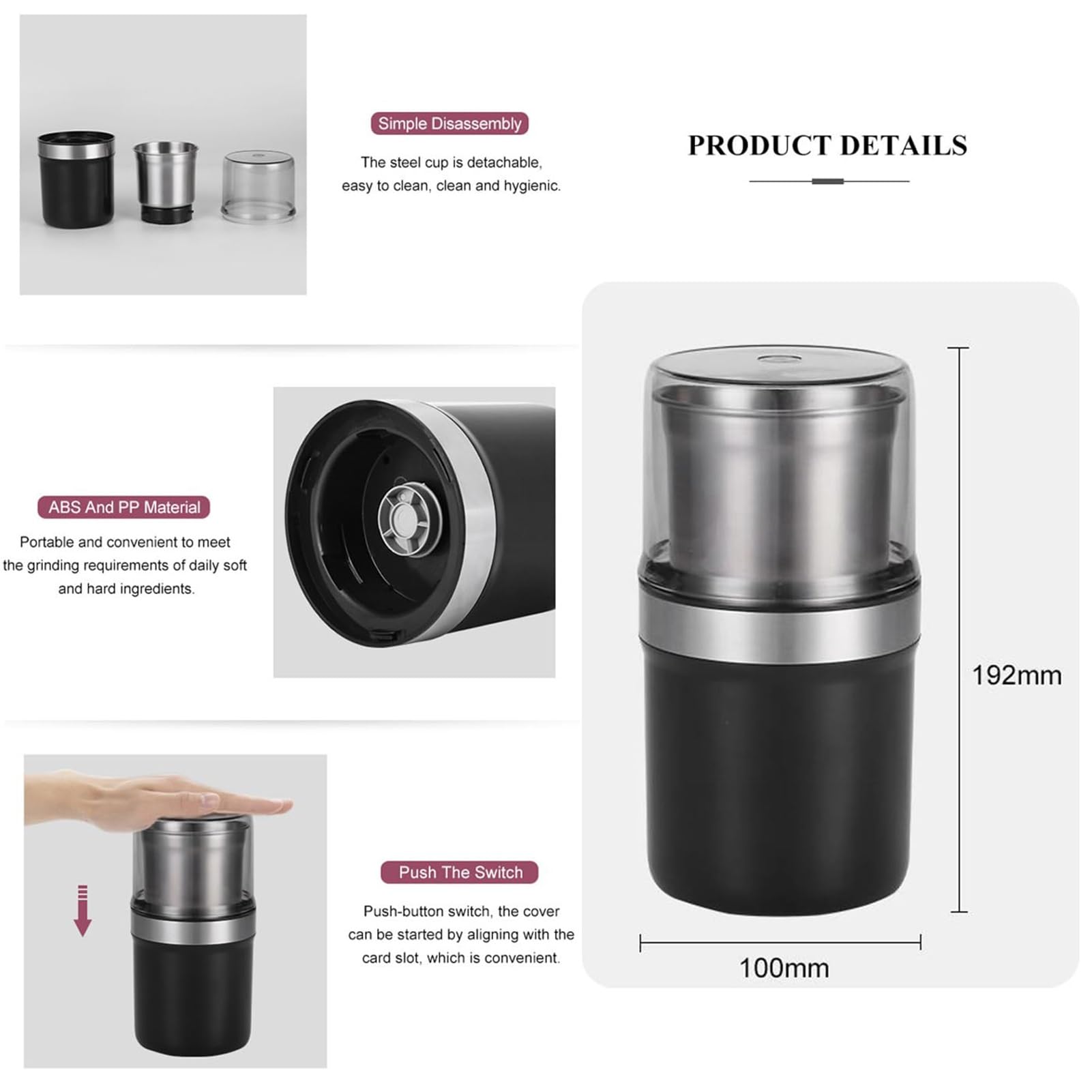 Przenośny blender do przypraw o mocy 200 W z ostrzami stali nierdzewnej | Elektryczny młynek do kawy z przyprawami, przenośny i kompaktowy elektryczny blender do przypraw